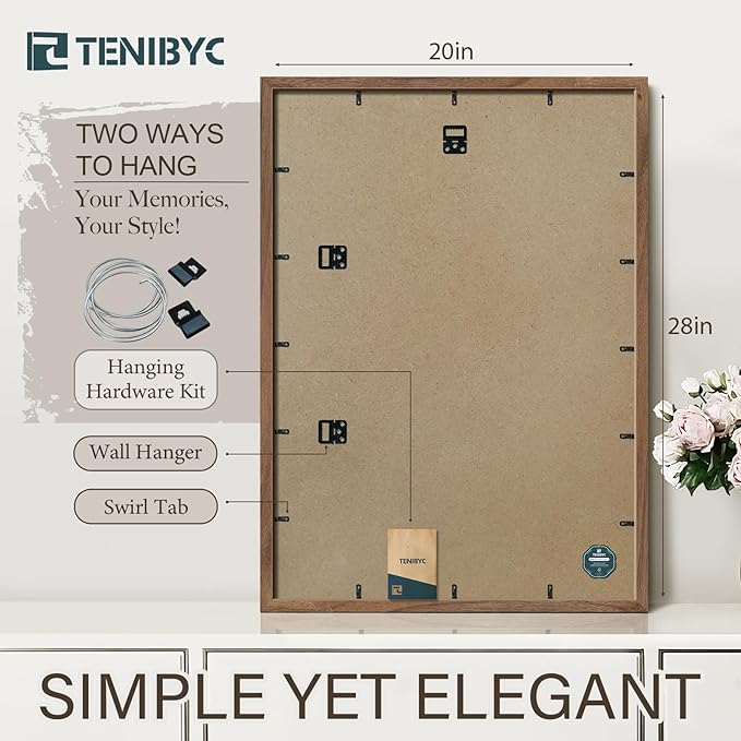 20x28 Walnut Poster Frame 3 Pack - Natural Brown, Solid Wood Picture Frame, Wall Gallery Frame