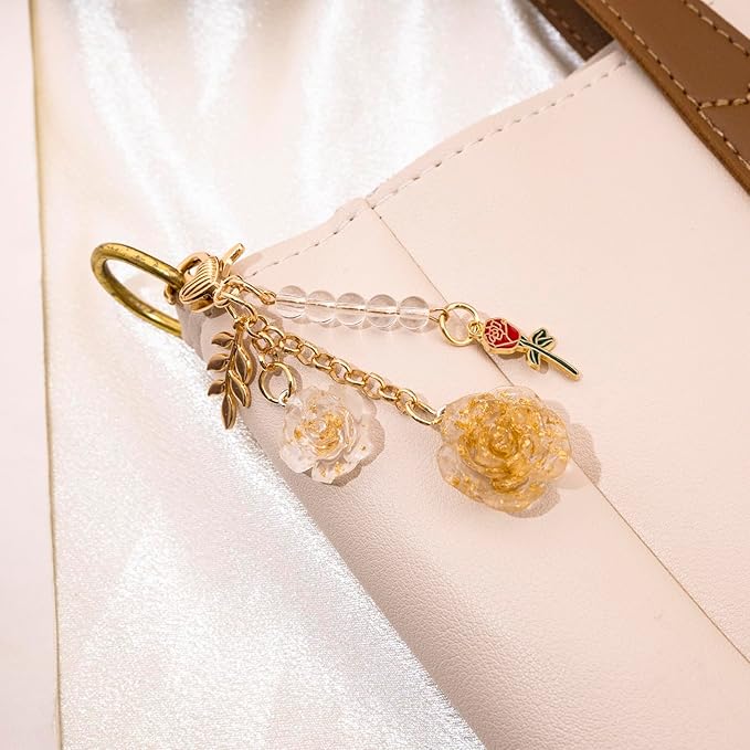Rose Purse Charms Cute Flower Keychain With Heart Sticker Charm Chain For Kindle Colorful Bag Charms For Handbags