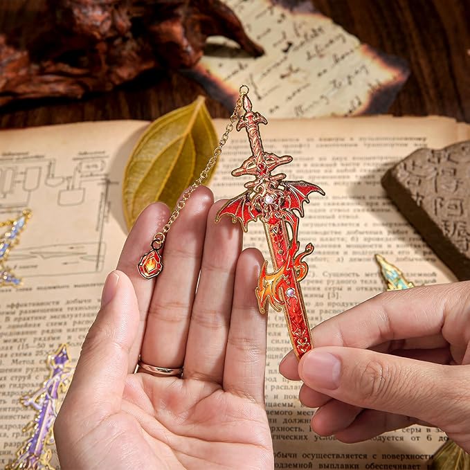 4pcs Fantasy Sword Bookmarks for Books, Journals, Planners - Cool Metal Book Markers for Reading Women & Men, Unique Book Marks Gifts for Book Lovers, Reading Accessories for Students & Adults & Kids