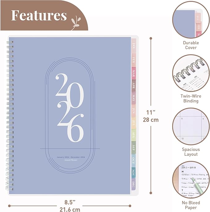 Rileys 2026 Planner, Agenda Planner With Weekly And Monthly View, Daily Agenda Book And Yearly Planners Calendar Book, Spiral Bound With Tabs, Notes, Goals And Holidays (Blue, 8.5 x 11 in)