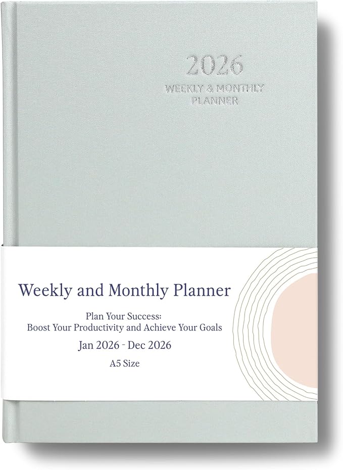 2026 Planner - Weekly and Monthly Planner, January 2026 - December 2026, Linen Hardcover, 2026 Calendar Planner Book with Tabs, Aesthetic, Perfect for Office Home School Supplies (Green, A5)