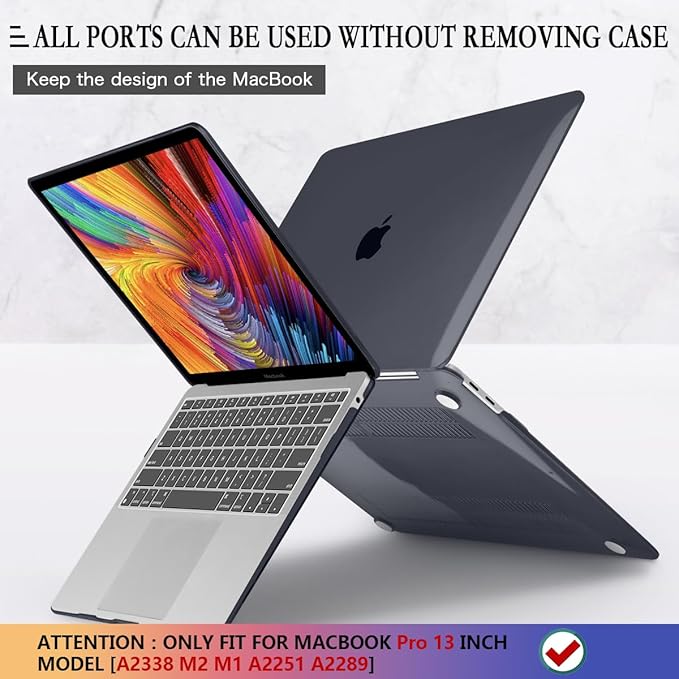 CISSOOK for MacBook Pro 13 Inch Case Black 2025-2020 Release M2 M1 A2338 A2251 A2289 with Touch Bar, Plastic Hard Shell Case Cover with Keyboard Cover for MacBook Pro 13 -Clear Black