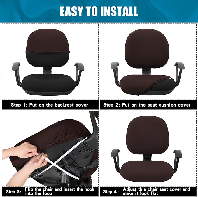 Smiry Stretch Printed Office Computer Chair Covers, Universal Washable Removable Desk Rotating Chair Slipcovers Protector, Seat + Backrest Cover - Chocolate
