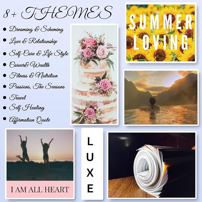 EggSun Vision Board Supplies with 1200+ Images & Quotes Collage Magazine Book, Wall Clip Art Scrapbook Journal Kit for Vision Board Making Beginners Women Men Teen Girls Coquette Room Decors (Pink)