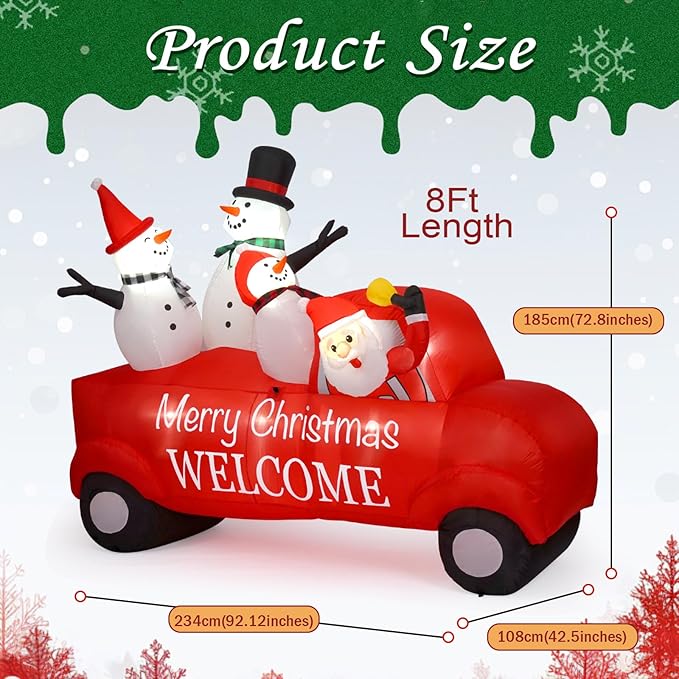 Outdoor Christmas Inflatables Decoration, 8FT Inflatable Christmas Santa with 3 Snowmen Decorations,Outdoor Blow Up Yard Decorations with Built-in LED for Outside, Holiday Lawn, Yard, Garden