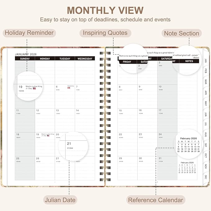 2026 Planner, Weekly and Monthly Academic Planner Calendar (JAN.2026 - DEC.2026), Planning Agenda Book, for Office Desk Accessories and School Supplies, A5(6.3" x 8.5")