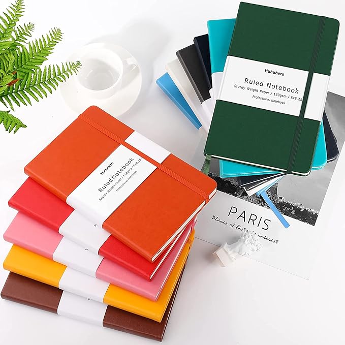 Huhuhero Notebooks Journal, College Ruled Notebook, Premium Thick Paper Lined Journal, Hardcover Notebook for Office Home School Business Writing Note Taking Journaling, 5"×8.25" (10, Dark Gray)