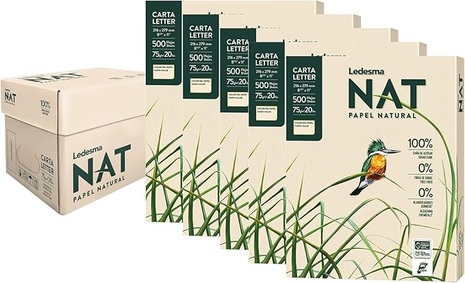 Letter Size 8.5"x11" Sugarcane Pulp Printer Paper - 75 GSM, Unbleached Paper Multipurpose Copy Printer Paper - for All Office & Photocopy Printers, Designs, Crafts (5 Ream)