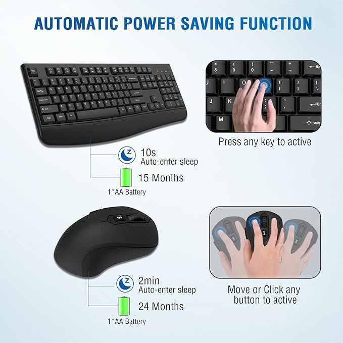 Wireless Keyboard and Mouse Combo, Full-Sized 2.4GHz Wireless Keyboard with Comfortable Palm Rest and Optical Mouse for Windows, Mac OS PC/Desktops/Computer/Laptops (8 Pack)