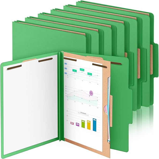 Skyygemm 12 Pack Classification File Folders Bulk with Divider and 2" Expansion, Pressboard Folder with 2 Prong Fasteners for Employee Records Medical Charts Office Document Organization(Green)