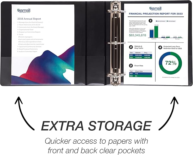 Samsill Durable 2 inch 3 Ring Binder, Made in USA, D Ring Binder, FSC 100% Recycled Chipboard, Black, 12 Pack