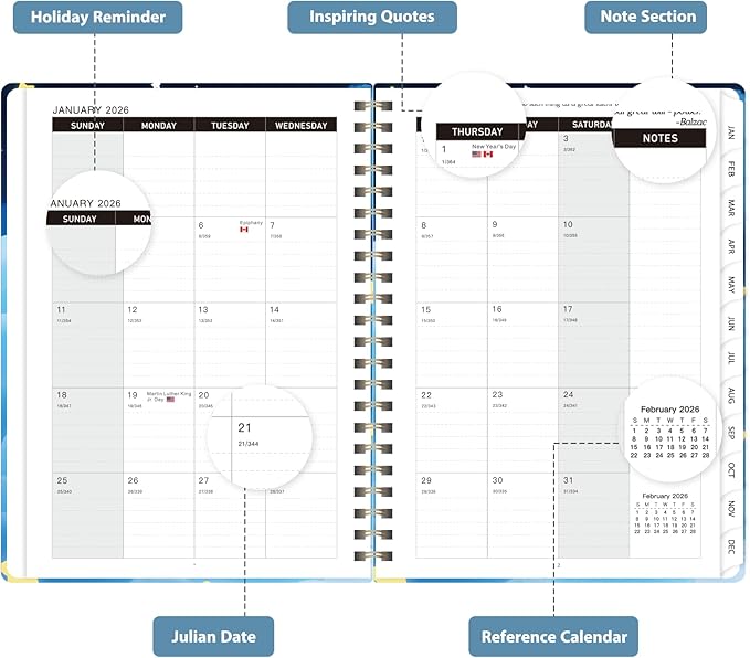 2026 Planner, Weekly and Monthly Calendar Academic Planner, Jan 2026 - Dec 2026, Planning Agenda Book for Desk Accessories and School Supplies - A5 (6.3'' x 8.5'')