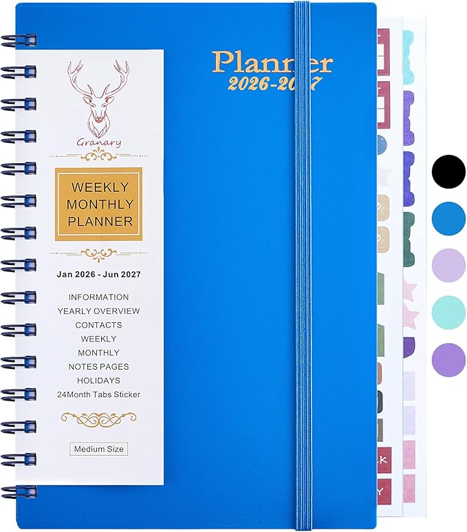 Daily Planner 2026-2027, Weekly and Monthly Planner 2026-2027 Academic Year, January 2026-June 2027 Calendar Planner, 8.2"×5.5", 18 Months, Agenda Book for Teacher, School Student (JAN.2026-JUN.2027 Deep Blue)