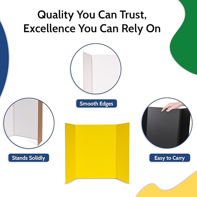 EPI Tri Fold Cardboard Display Board. Large 36 x 48in White Tri-fold Poster 24 Pack. Professional Presentation Boards with Rounded Corners for Science Fair Project, School and Business Presentations