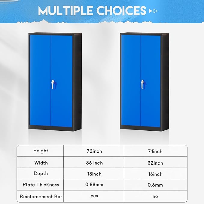 Greenvelly Metal Garage Storage Cabinet,72" Steel Storage Cabinets with Doors and Adjustable Shelves, Metal Tool Cabinets, Locking File Cabinet for Home Office, Garage, School (Black Blue36 Wx18 D)