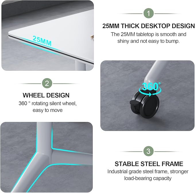 Conference Room Tables,Folding Conference Tables Rolling Meeting Modern Training Table with Flip Top,Mobile Conference Table with Four Locking Wheels,for Meeting Room Office Classroom(2Pack 61in)