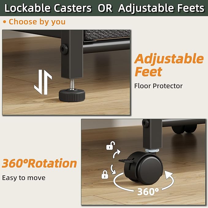 Lateral File Cabinet 4 Fabric Drawer, Mobile Filing Cabinet for Large Printer, Home Office Functional Office Storage Cabinet & Printer Stand, Fits A4/Letter Size, Charcoal Black Grain Print