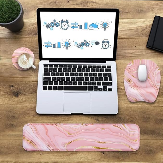 Keyboard Wrist Rest Mouse Pad Wrist Support for Computer Desktop/Laptop/Notebook Memory Foam Keyboard Pad Ergonomic Hand Rest Wrist Cushion for Home Office Gaming - Pink Fluid