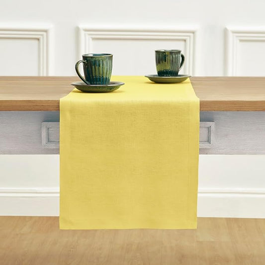 Solino Home Linen Table Runner 72 Inches Long - 100% Pure Linen Sunshine Yellow Dining Table Runner 14 x 72 Inch - Fete