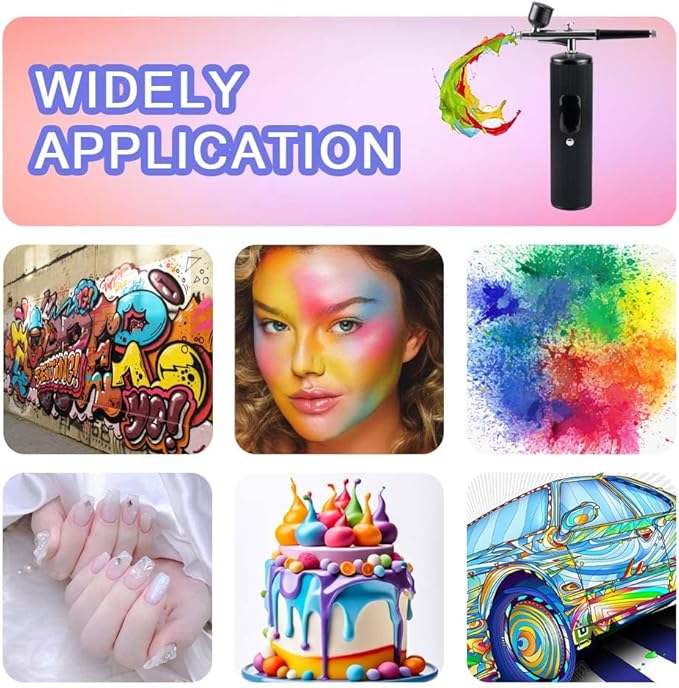 48PSI High-Pressure Airbrush Kit with Compressor, 0.3mm Nozzle & 4000mAh Battery - Handheld Portable Spray Gun for Nail Art, Makeup, Painting, Graffiti, Cake Decorating,Model Coloring (Black)