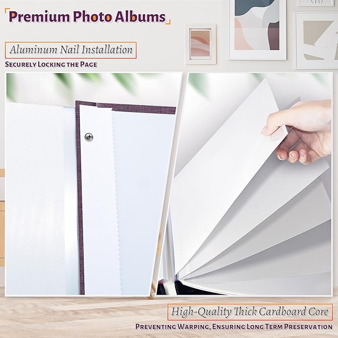 Photo Album Self Adhesive Scrapbook,120 Pages Large Photo Book for 4x6,5x7,8x10 Pictures,DIY Album for Baby Wedding Family Travel Birthday,with Metallic Pen and Scraper