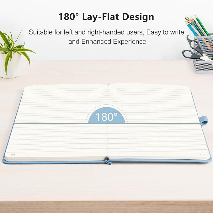 RETTACY Lined Journal Notebook, 192 Numbered Pages, A5 Medium Size (5.7'' x 8.3''), for Men & Women, Journaling, Writing, Work & Office, Leather Hardcover, 100 GSM Thick Paper (Light Blue)