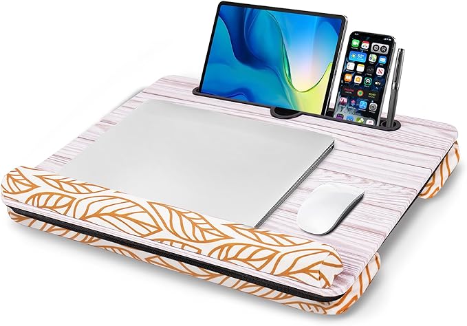 Lap Desk,Fits up to 15.6 inch Laptop Bed Table Computer with Soft Pillow and Storage Bag,Gaming Tray and Writing Tray on Bed for Home Office(2-Light Grey)