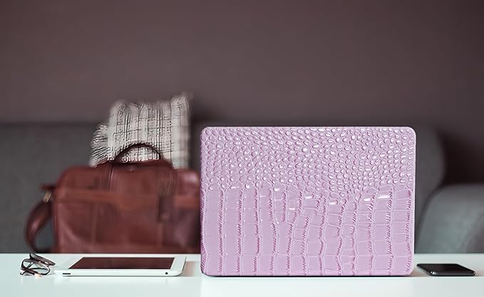 KEROM Compatible with Crocodile MacBook Air 13 inch Case 2021 2020 2019 2018 M1 A2337 A2179 A1932, Textured Elegant Luxury Aligator Skin Snakeskin PU Leather Hard Shell & Keyboard Cover, Lilac