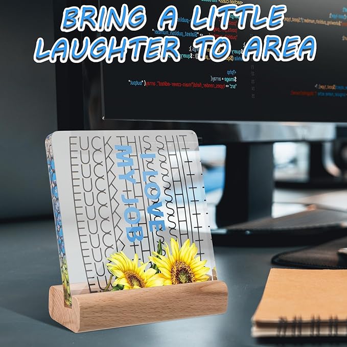 Weysat Funny Office Desk Sign Gift Hidden Message Desk Decor Humor Acrylic Sign with Wooden Stand White Elephant Gift for Coworkers Office Table Signs Decor 4 x 4 Inches