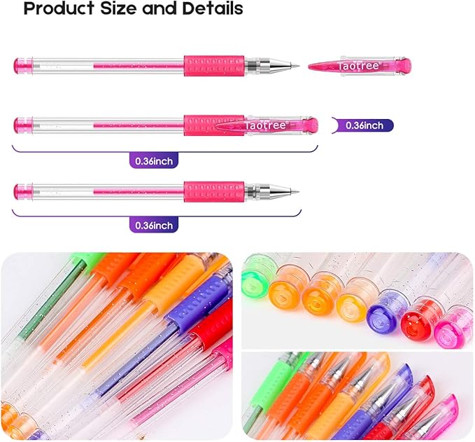 Taotree Glitter Gel Pens, 32 Colors Neon Glitter Pens Fine Tip Art Markers Set 40% More Ink Colored Gel Marker for Adult Coloring Book, Kids Drawing Art Supplies, Scrapbook, Journaling, Sparkle Gifts