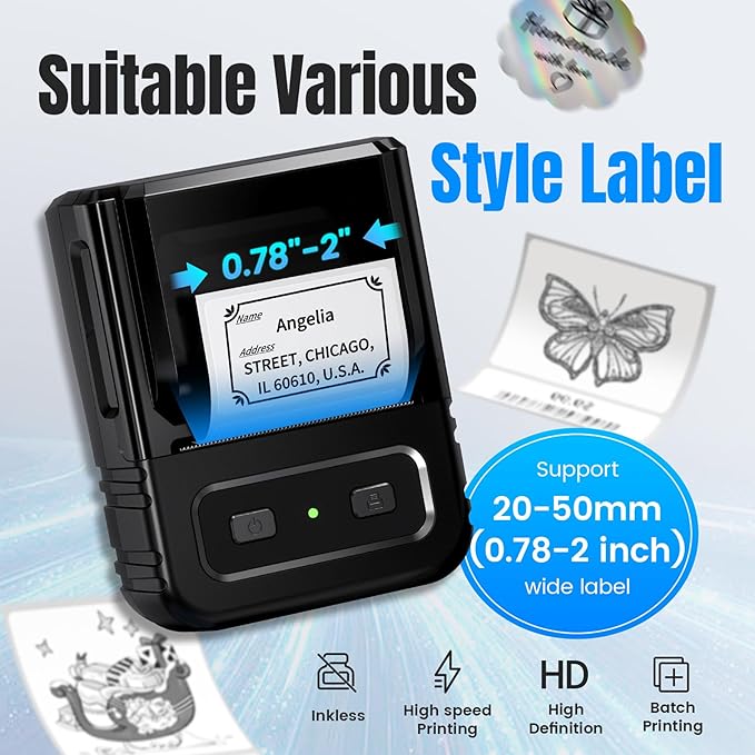 Label Maker, M102 Label Printer Bluetooth Label Machine with Tapes 1000+ Icons 300+Templates for Small Business, Office, Home, Kid School Items, Black