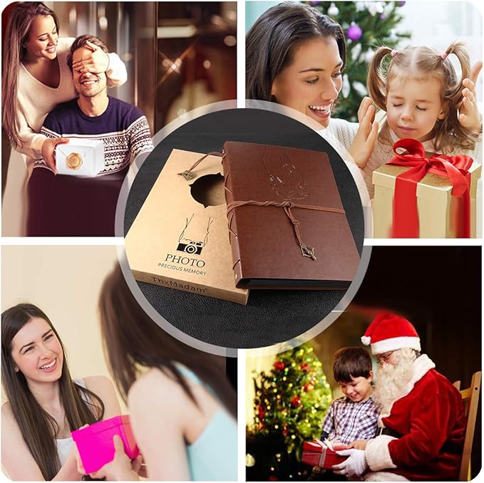 ThxMadam Leather Scaupbook Album 60 Pages Love Memory Photo Album,DIY Scrapbooking Supplies Kits for Couples Anniversary vintage Trave Birthday Scrapbook Photo Album 8.66x7.08 inch