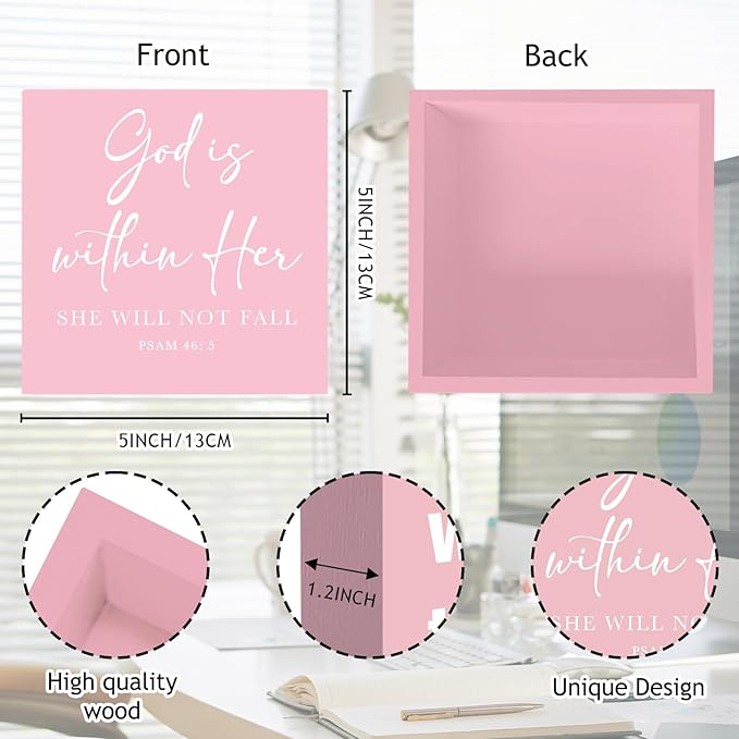 God is within Her Bible Verse Office Decor Pink Desk Accessories Sign for Women Home & Office Cute Cubicle Decorations Motivational Gifts for Women Coworker