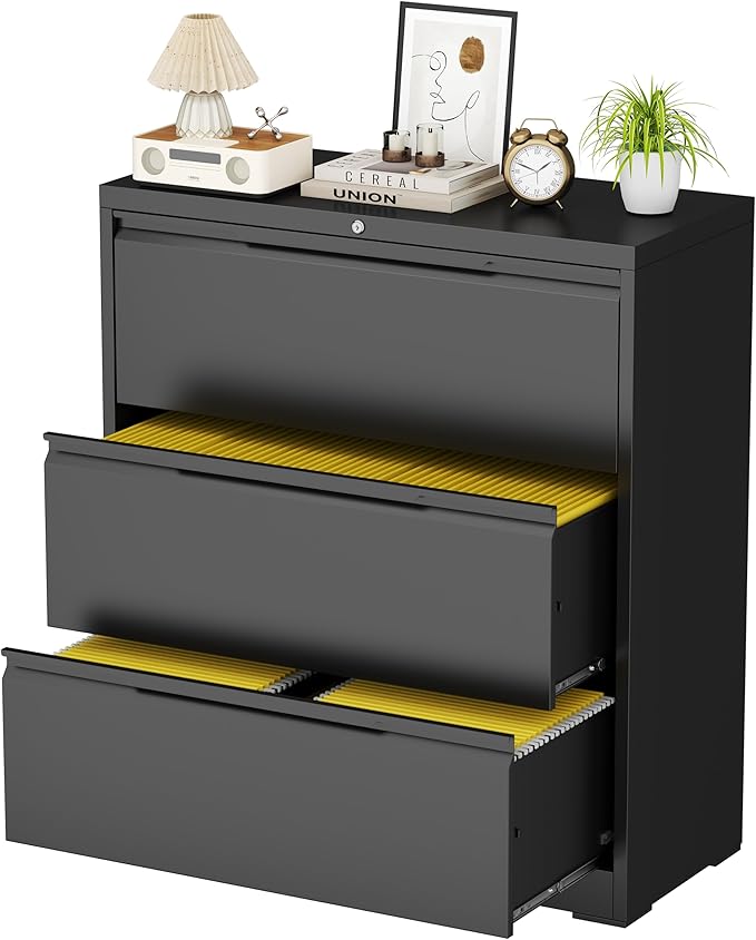3 Drawer Lateral File Cabinets with Lock,Metal Filing Cabinet for Home Office,Wide Office Storage Cabinet with Hanging Bars for A4 Legal/Letter Size(Easy Assembly)