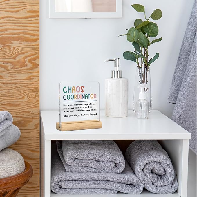 Chaos Coordinator Gift, Gift for Coworker Accounting Boss School Teacher Counselor Nurse Office Decor, Employee Appreciation Decorations, Funny Cute Humor Acrylic Desk Decoration for Office