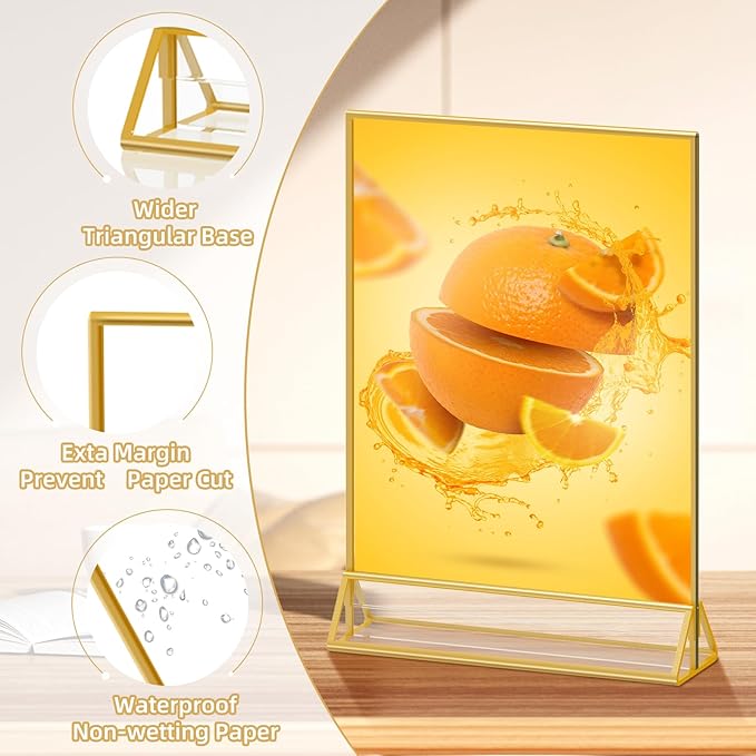 6 Pack Acrylic Sign Holder 8.5X11 Gold Picture Frames Double-Sided Display Stand Clear Acrylic Frame for Menu Holder Wedding Table Number Holder Photo Frames
