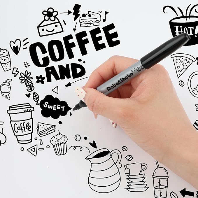 Dabo&Shobo Permanent Markers, 160 Pack Black Permanent Markers Bulk, Fine Tip, Quick Drying, Waterproof Markers, Work On Wood, Metal, Plastic, Stone, Glass For Office School Home