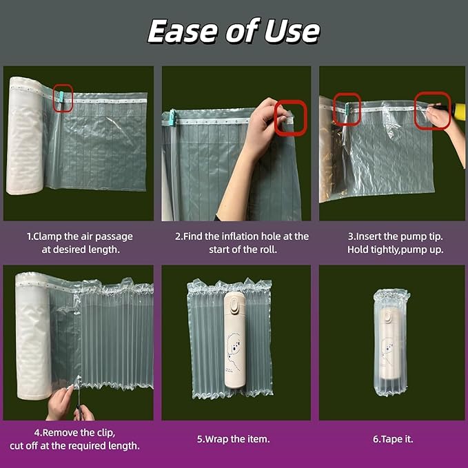 Large Bubble Cushioning Wrap 15.7" x 262 Ft Inflatable Air Pillow for Shipping Packing Moving Heavy Duty Eco-Friendly Packing Supplies for Fragile Items with Pump, Glass Bottle Packaging