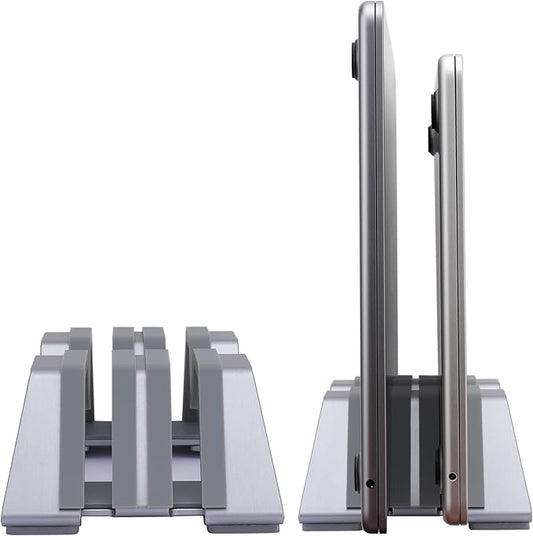 Adjustable Dual Vertical Laptop Stand - Supports 2 Devices Holder, Fit for All Laptops(10-30mm Thickness) - Fashion Design, Adjustable Width, Anti-Slip & Scratch-Resistant, Patented Design