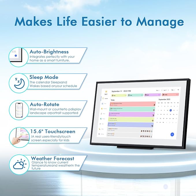 Digital Calendar 15.6 Inch Electronic Wall Calendar and Chore Chart 1920 * 1080P IPS Touchscreen Wall Smart Weekly and Monthly Planner for family Meal Planning Gift for Women