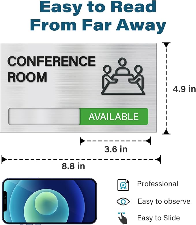 Conference Room Door Signs for Office, Meeting In Progress Door Sign, In Use Available Slider Indicator Tells Whether Room Vacant Or Occupied
