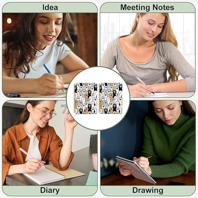 2 Pcs Cute Cats Claw Spiral Notebook, Cat Paws Journaling Notebooks Gatos Accessories Cat Themed Gifts for Women Teacher Note Books Journals for Writing Hardcover Notebook Office College Supplies