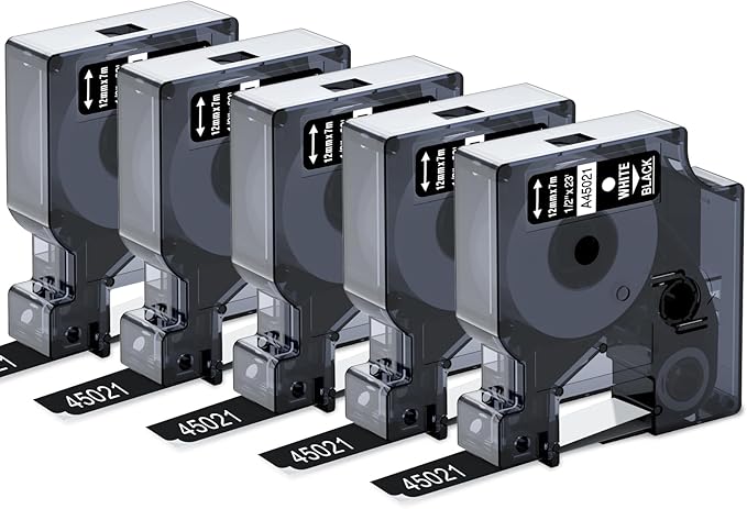 Labelife Replace for Dymo D1 Label Maker Refills White on Black 1/2'' x 23' D1 45021 S0720610 Compatible with DYMO LabelManager 160 210D 260P 280 360D 420P 450D COLORPOP, 5-Pack