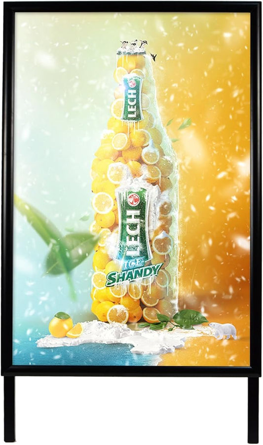 T-SIGN Sidewalk Sign for Indoor & Outdoor Sign - Open Aluminum A Frame Sign Poster Board 24x36 Inches, White Dry Erase Surface - Heavy Duty Double Sided Sandwich Board, Street Advertising Sign Board