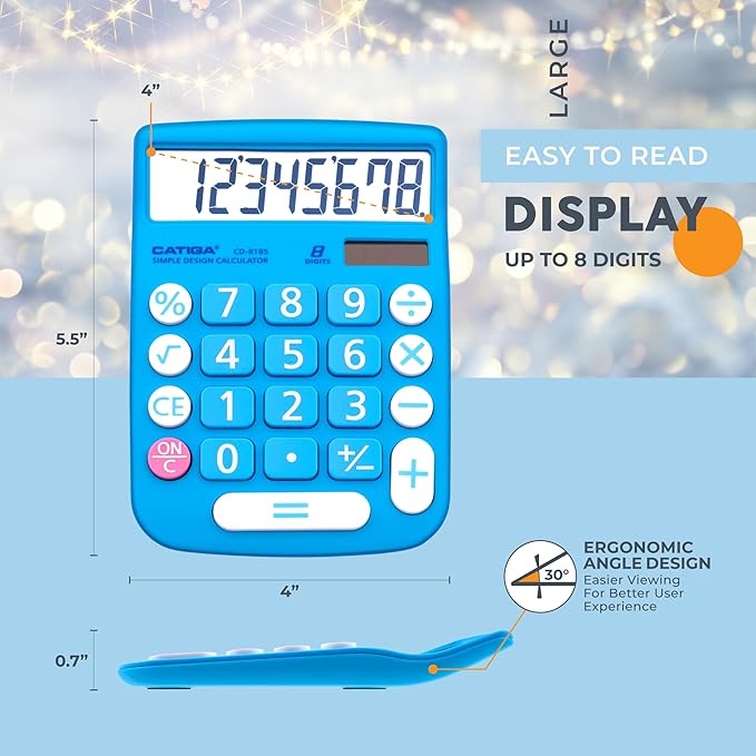 CATIGA Desktop Calculator 8 Digit with Solar Power and LCD Display, Big Buttons, for Home, Office, School, Class and Business, 4 Function Small Basic Calculators for Desk, CD-8185