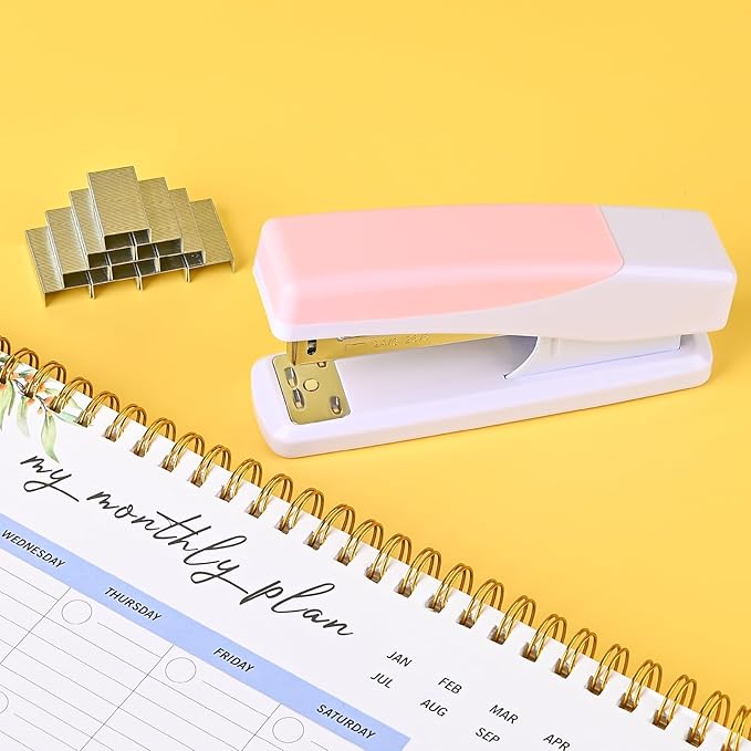 Temiary Morandi Desktop Stapler with 400 Standard Staples, 25 Sheet Capacity, Jam Free, No Effort Staplers for Classroom Office (Pink)