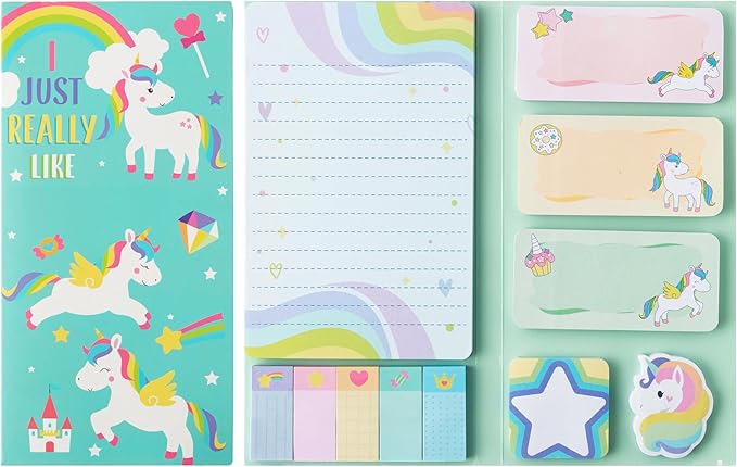 Xqumoi I Just Really Like Magic Horse Sticky Notes Set, 550 Sheets, Cute Magic Horse Self-Stick Notes Pads Animal Divider Tabs Bundle Writing Memo Pads Back to School Office Supplies Small Gift