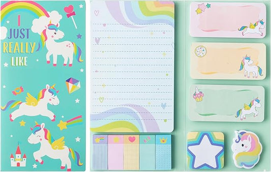Xqumoi I Just Really Like Magic Horse Sticky Notes Set, 550 Sheets, Cute Magic Horse Self-Stick Notes Pads Animal Divider Tabs Bundle Writing Memo Pads Back to School Office Supplies Small Gift