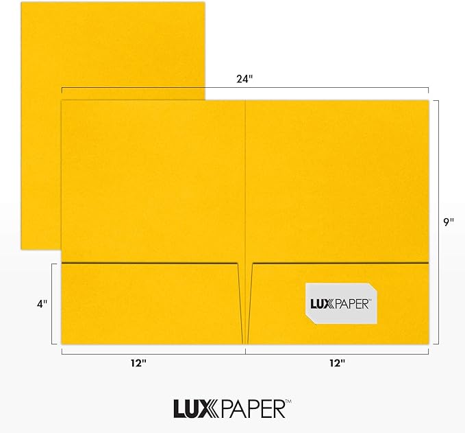LUXPaper 9" x 12" Presentation Folders | Two Pocket | Sunflower Yellow | 100lb. Cover | 25 Qty