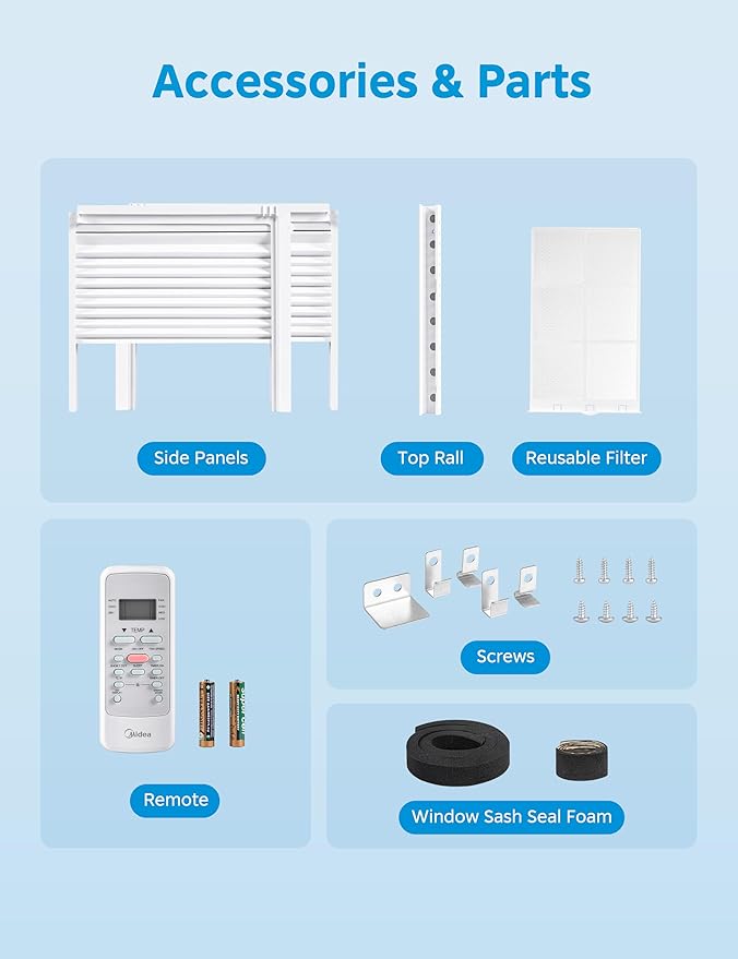 Midea 6,000 BTU Window Air Conditioner, 3-in-1 Cool/Fan/Dehumidifier Window AC Unit, Easycool Air Conditioner with Remote Control, Cools up to 250 Sq. Ft., Fits bedroom, study, office (2024 Upgrade)